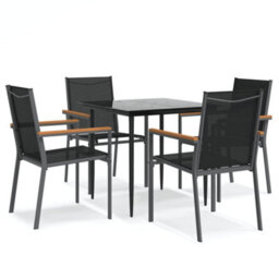 Walplus 5 Piece Garden Dining Set Black Textilene And Steel - thumbnail 2