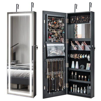 Costway 120Cm Full Length Mirror Jewelry Cabinet Door Hanging/wall Mounted Mirror W/ 3-Color Lights - image 1