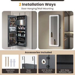 Costway 120Cm Full Length Mirror Jewelry Cabinet Door Hanging/wall Mounted Mirror W/ 3-Color Lights - thumbnail 6