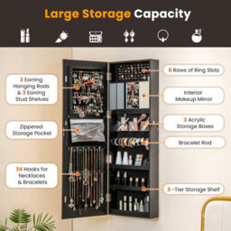 Costway 120Cm Full Length Mirror Jewelry Cabinet Door Hanging/wall Mounted Mirror W/ 3-Color Lights - thumbnail 7