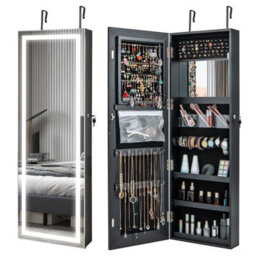 Costway 120Cm Full Length Mirror Jewelry Cabinet Door Hanging/wall Mounted Mirror W/ 3-Color Lights - thumbnail 1