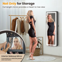 Costway 120Cm Full Length Mirror Jewelry Cabinet Door Hanging/wall Mounted Mirror W/ 3-Color Lights - thumbnail 8