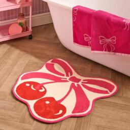 Ohs Cherry Bow Novelty Bath Mat Soft Velvet Quick Dry Non-Slip Shower Rug - thumbnail 1