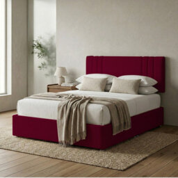 Slumbre Rio Plush Velvet Divan Bed, Headboard - 5Ft Kingsize - Burgundy - 2 Drawers Same Side