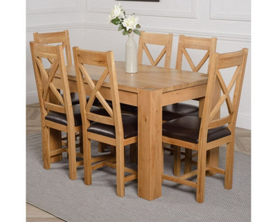 That's Furniture Kuba 125 X 80 Cm Chunky Oak Small Dining Table And 6 Chairs Dining Set With Berkeley Brown Leather Chairs - image 1