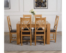 That's Furniture Kuba 125 X 80 Cm Chunky Oak Small Dining Table And 6 Chairs Dining Set With Berkeley Brown Leather Chairs - thumbnail 2