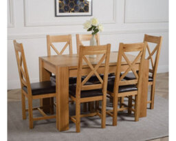 That's Furniture Kuba 125 X 80 Cm Chunky Oak Small Dining Table And 6 Chairs Dining Set With Berkeley Brown Leather Chairs - thumbnail 3