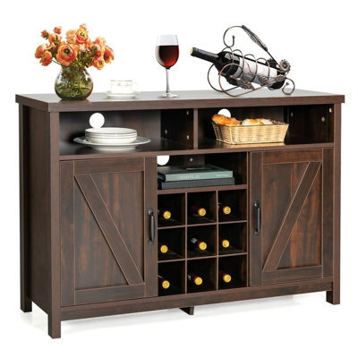 Costway Kitchen Buffet Cabinet Farmhouse Wine Cabinet Server W/ 9-Bottle Wine Rack - image 1