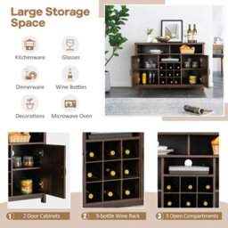 Costway Kitchen Buffet Cabinet Farmhouse Wine Cabinet Server W/ 9-Bottle Wine Rack - thumbnail 7
