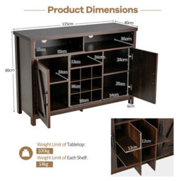 Costway Kitchen Buffet Cabinet Farmhouse Wine Cabinet Server W/ 9-Bottle Wine Rack - thumbnail 2