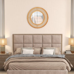Costway Rattan Round Wall Mirror 65 Cm Wooden Framed Mirror With Aluminum Glass - thumbnail 5