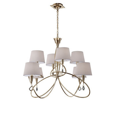 Luminosa Lighting Luminosa Mara Pendant 2 Tier 8 Light E14, French Gold With Ivory White Shades - image 1