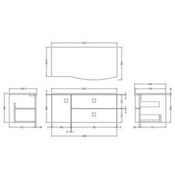 Hudson Reed Sarenna Wall Hung Rh 2 Drawer 1 Door Vanity Unit & Grey Marble Top, Moon White, 1012 X 504 X 446mm - thumbnail 2