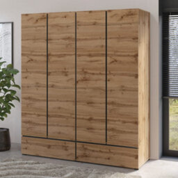 Arte Kross 180Cm Hinged Wardrobe In Rustic Oak Wotan - Ample Organisation For Cosy Spaces - thumbnail 3