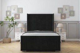 "Sloomy Camden Black Plush Bed Frame With Mattress With 50""  Upholstered Wingback Headboard 5' King" - thumbnail 1