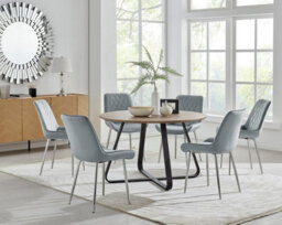 Furniturebox Uk Santorini Brown Round Round Dining Table And 6 Grey Pesaro Silver Leg Chairs - thumbnail 1