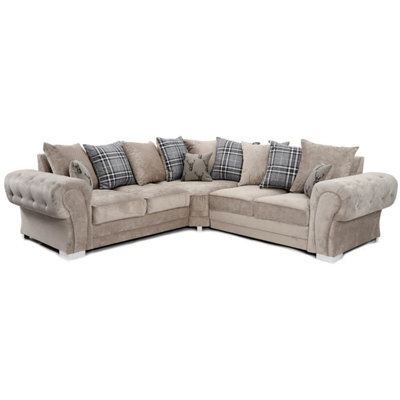 Furnishings For Less UK Milan 5 Seater L Shaped Corner Sofa Scatter Back Chesterfield Arms Mink 2 Corner 2 - image 1