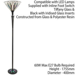 1.7M Tiffany Floor Lamp Black Stem & Retro Stained Glass Shade Uplighter I00002 - thumbnail 2