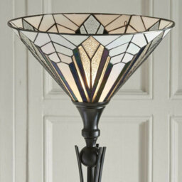 1.7M Tiffany Floor Lamp Black Stem & Retro Stained Glass Shade Uplighter I00002 - thumbnail 3