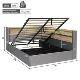 Abrihome Grey Velvet L-Shaped Hydraulic Daybed With Led & Usb Charging, 4Ft6 Double - thumbnail 5