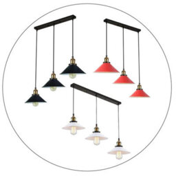 Ledsone 3 Light Red Industrial E27 Pendant Lamp Adjustable Metal Ceiling Light For Kitchen Island Dining Room - thumbnail 6