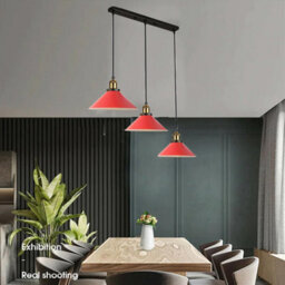 Ledsone 3 Light Red Industrial E27 Pendant Lamp Adjustable Metal Ceiling Light For Kitchen Island Dining Room - thumbnail 2