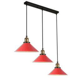 Ledsone 3 Light Red Industrial E27 Pendant Lamp Adjustable Metal Ceiling Light For Kitchen Island Dining Room