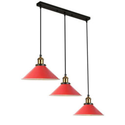 Ledsone 3 Light Red Industrial E27 Pendant Lamp Adjustable Metal Ceiling Light For Kitchen Island Dining Room - thumbnail 8