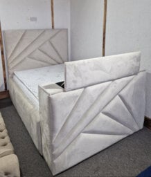 Stratus Interiors Geometric Lined Tv Bed Matching Foot Board - Silver Plush - Divan Ottoman Base - Double - thumbnail 5