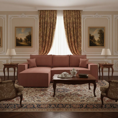 Malaga L Shaped Mdf Corner Sofa Bed Has Storage Dl Pull Out Seat Loose Back Cushions 279X94X181 Pink Corduroy Left - image 1