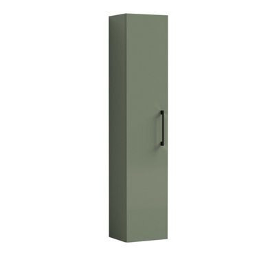 Balterley Bramshall Modern Bathroom 1 Soft Close Door Wall Hung Tall Storage Unit, Satin Green With Black Handle, 300 mm