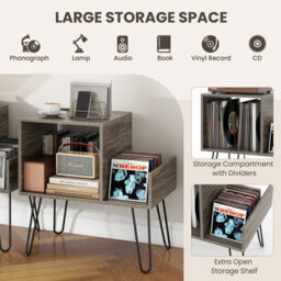 Costway Record Player Stand Holds Up To 145 Albums Modern End Table W/ Power Outlet - thumbnail 8