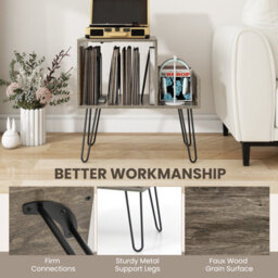 Costway Record Player Stand Holds Up To 145 Albums Modern End Table W/ Power Outlet - thumbnail 9