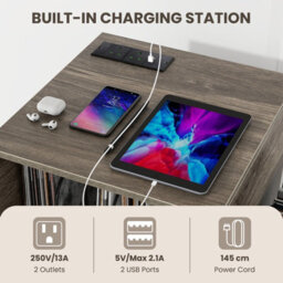 Costway Record Player Stand Holds Up To 145 Albums Modern End Table W/ Power Outlet - thumbnail 7