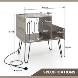 Costway Record Player Stand Holds Up To 145 Albums Modern End Table W/ Power Outlet - thumbnail 2