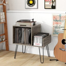 Costway Record Player Stand Holds Up To 145 Albums Modern End Table W/ Power Outlet - thumbnail 4
