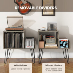 Costway Record Player Stand Holds Up To 145 Albums Modern End Table W/ Power Outlet - thumbnail 6
