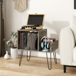 Costway Record Player Stand Holds Up To 145 Albums Modern End Table W/ Power Outlet - thumbnail 5