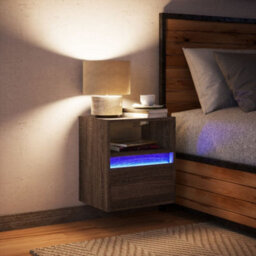 Berkfield Wall-Mounted Bedside Cabinet With Led Lights Brown Oak - thumbnail 4