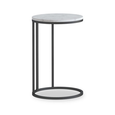 Pimlico White Marble Round C Side Table - Dark Grey Metal Frame - By Roseland Furniture - image 1