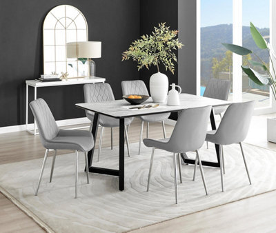 Furniturebox Uk Carson White Marble Effect Dining Table & 6 Grey Pesaro Silver Chairs - image 1