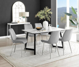 Furniturebox Uk Carson White Marble Effect Dining Table & 6 Grey Pesaro Silver Chairs - thumbnail 1