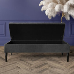 Safar 150Cm Ottoman Storage Bench - Plush Velvet Shoe Bench - Steel Grey Lined Upholstery Storage Footstool - thumbnail 2