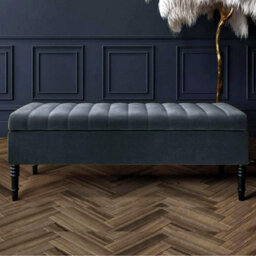 Safar 150Cm Ottoman Storage Bench - Plush Velvet Shoe Bench - Steel Grey Lined Upholstery Storage Footstool