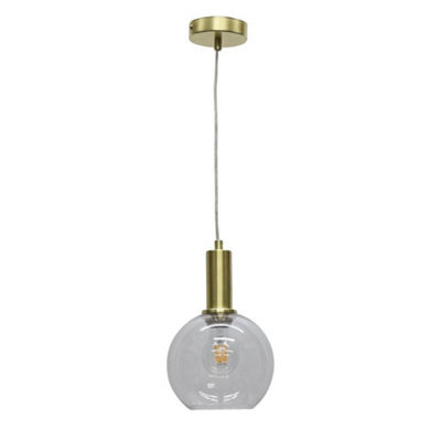 First Choice Lighting Barnum - Clear Glass Globe Satin Brass Deco Pendant Fitting - image 1