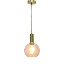 First Choice Lighting Barnum - Clear Glass Globe Satin Brass Deco Pendant Fitting - thumbnail 2
