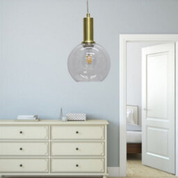 First Choice Lighting Barnum - Clear Glass Globe Satin Brass Deco Pendant Fitting - thumbnail 4