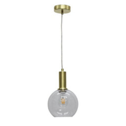 First Choice Lighting Barnum - Clear Glass Globe Satin Brass Deco Pendant Fitting - thumbnail 1