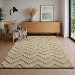 Moonlight Bedding Beige Chevron Rug 120X170Cm, Washable Non-Slip Soft High Low Pile Living Room Carpet - thumbnail 6