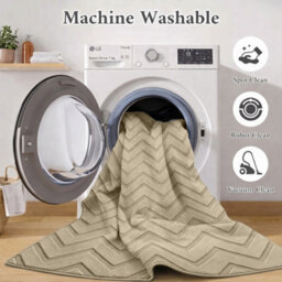 Moonlight Bedding Beige Chevron Rug 120X170Cm, Washable Non-Slip Soft High Low Pile Living Room Carpet - thumbnail 5